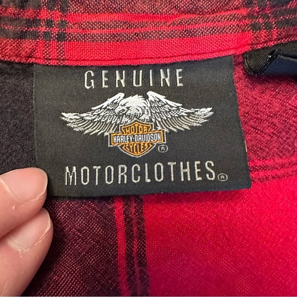 Harley Davidson Buffalo Plaid Cropped Rayon Button Down Shirt Size M/L - Picture 11 of 11